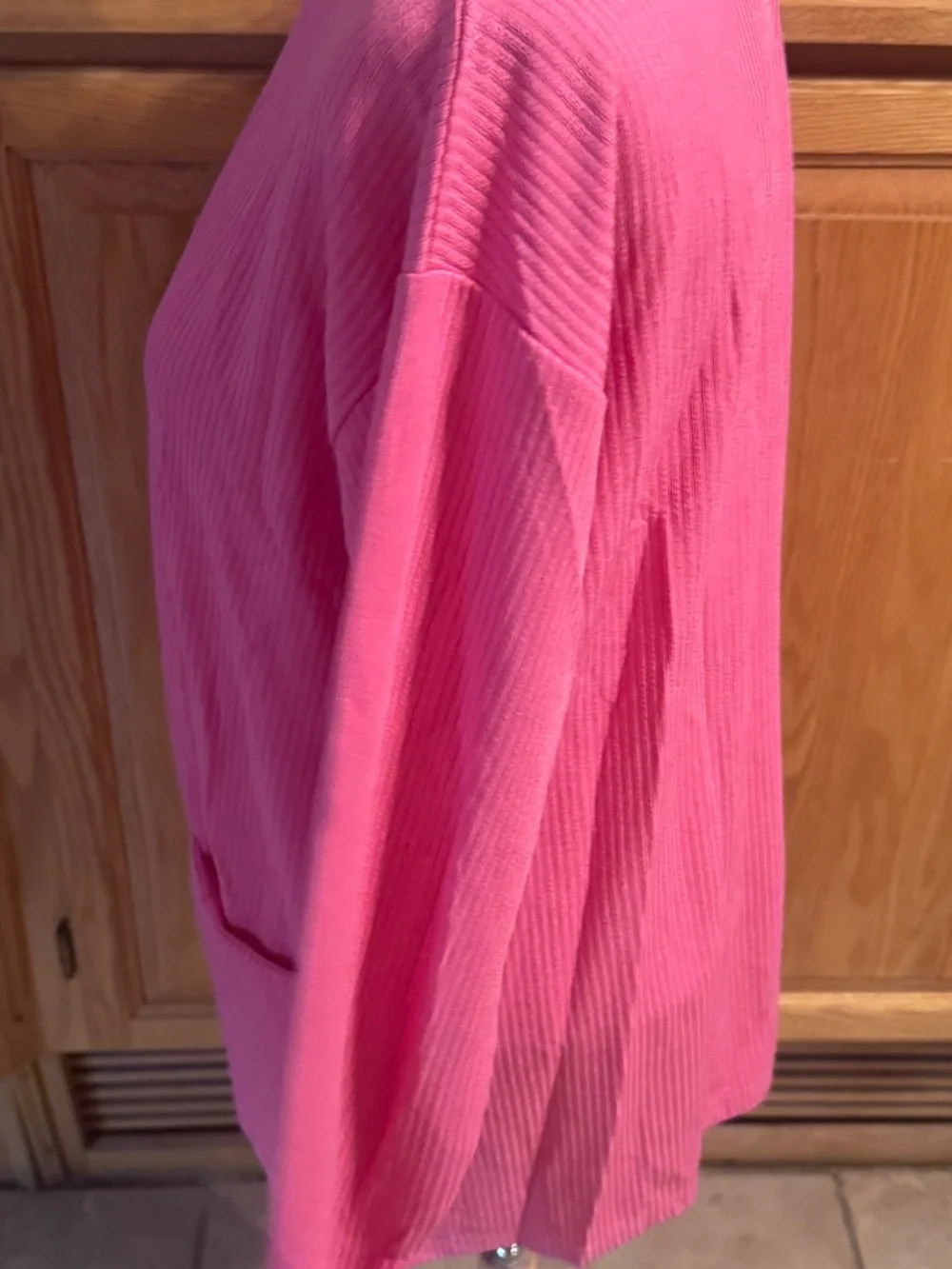 Women's Pink Ribbed Large Long Sleeve Zip Up Sweater With Pockets Classic Casual